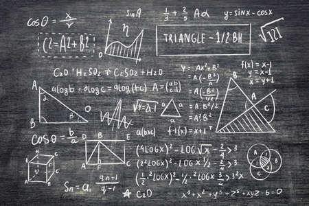 School blackboard prepared for maths lesson