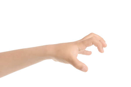 Gesturing child's hand on white background