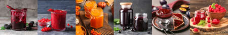 collage with different sweet jam