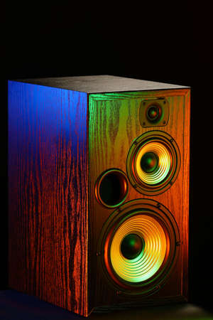 Modern loudspeaker on black backgroundの写真素材