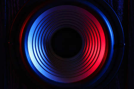 Modern black loudspeaker, closeup viewの写真素材