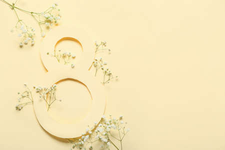 Composition with beautiful flowers for International Women's Day on beige backgroundの写真素材