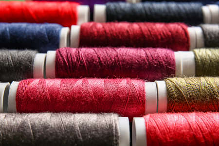Closeup view of thread spoolsの写真素材