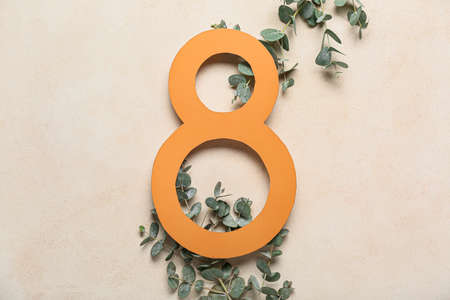 Beautiful composition with branches for International Women's Day on light backgroundの写真素材