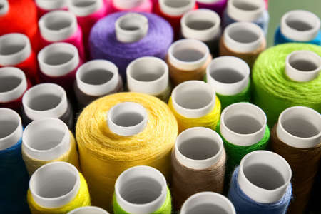 Closeup view of colorful sewing threads