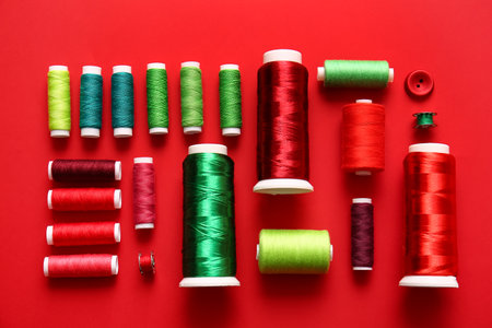 Thread spools on red background