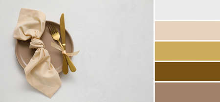 Beautiful table setting on light background. different color patternsの写真素材