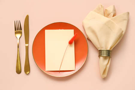 Simple table setting on gray backgroundの写真素材