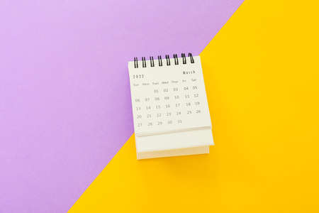 Calendar for March 2022 on color background