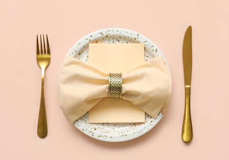 Simple table setting on gray backgroundの写真素材