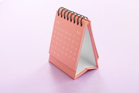 Calendar for May 2022 on lilac backgroundの写真素材