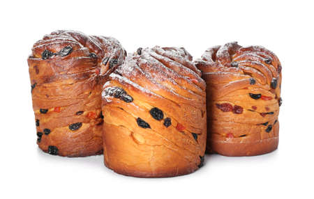 Delicious Easter cakes on white backgroundの写真素材