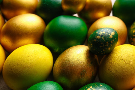 Different Easter eggs as background, closeupの写真素材