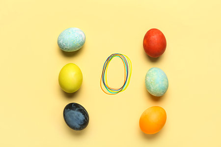 Colorful Easter eggs on light background