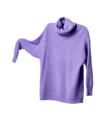 Flying lilac sweater on white background