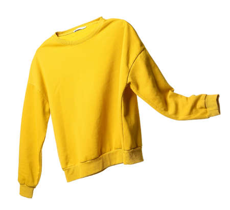 Flying yellow sweatshirt on white background