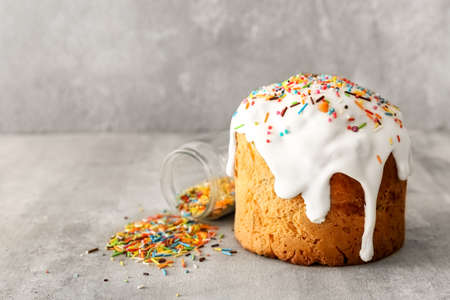 Delicious Easter cake on gray background