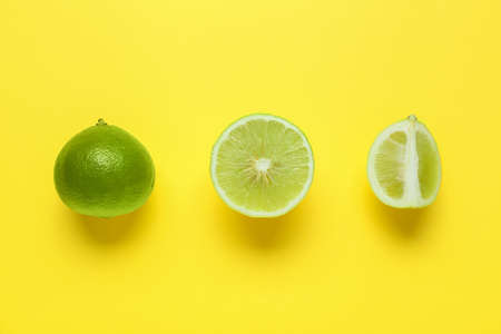 Composition with bergamot fruits on yellow backgroundの写真素材