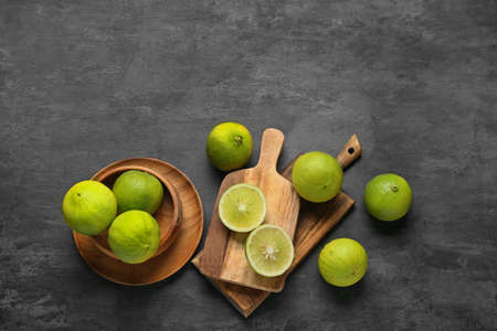Composition with ripe bergamot fruits on dark background