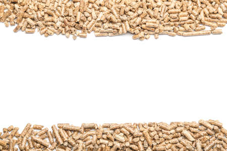 wood pellets on white backgroundの写真素材