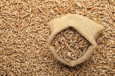 Sack with wood pellets, space for text