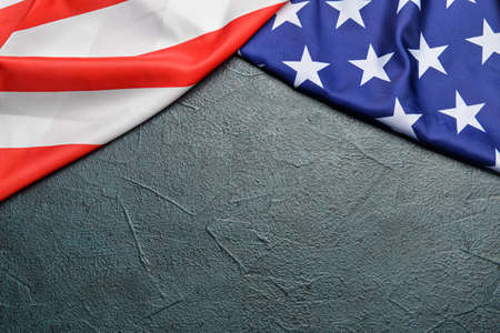 USA flag on gray background with space for text