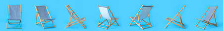 Set of deck chairs on blue backgroundの写真素材