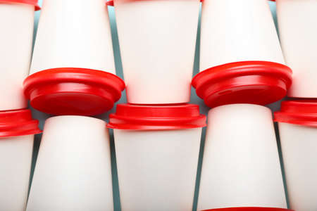 Takeaway paper cups as background, closeupの写真素材