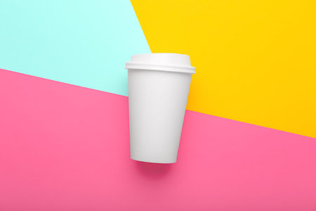 Takeaway paper cup on color backgroundの写真素材