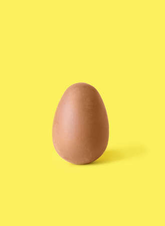 Chocolate Easter egg on yellow backgroundの写真素材
