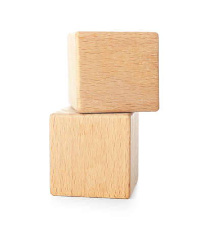 Wooden cubes isolated on whiteの写真素材