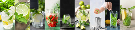 Collage with fresh tasty mojito cocktailsの写真素材