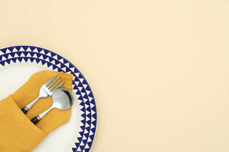 Simple table setting on gray backgroundの写真素材