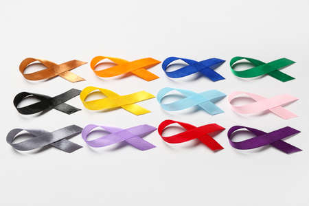 Set of different awareness ribbons on light background. world cancer day conceptの写真素材