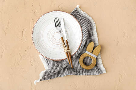 Simple table setting on gray background