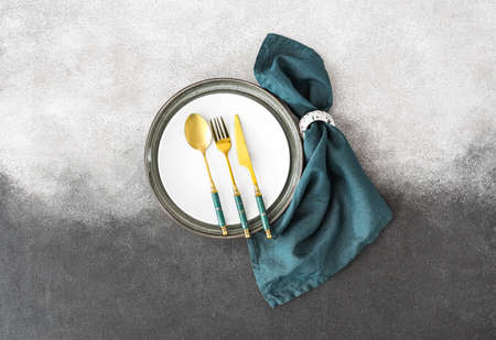 Elegant table setting on grunge backgroundの写真素材