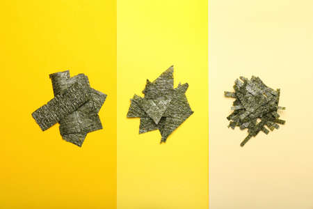 Natural seaweed sheets on color backgroundの写真素材
