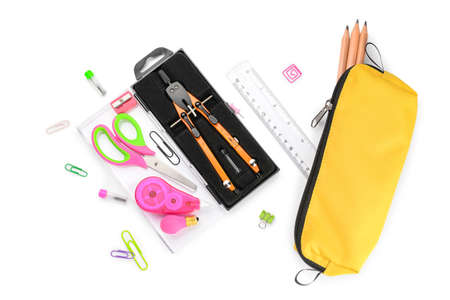 Different stationery on white background