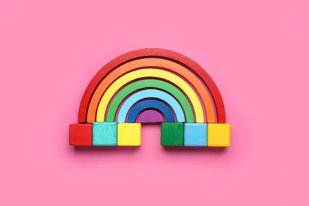 Colorful cubes with blocks on pink backgroundの写真素材