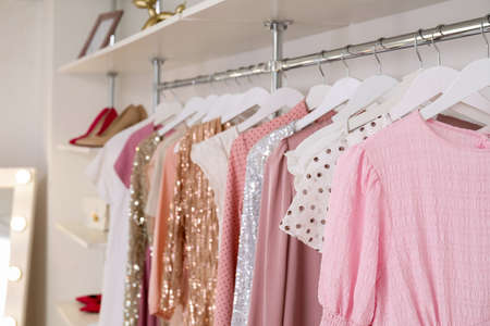 Beautiful dresses for high school prom in shopの写真素材