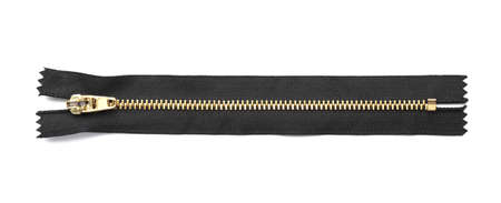 Stylish black zipper on white background