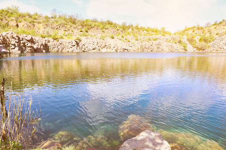 View of beautiful mountain lake on summer day