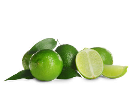 Fresh juicy limes on white backgroundの写真素材