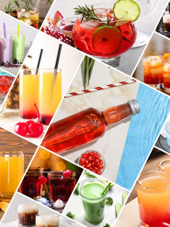 collage with many different drinksの写真素材