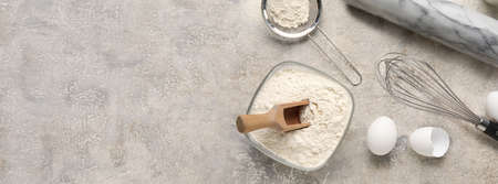 Ingredients for baking on grunge background with space for textの写真素材