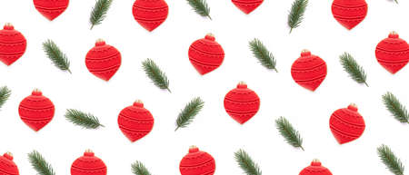 Many Christmas cookies and fir branches on white background. pattern for design
