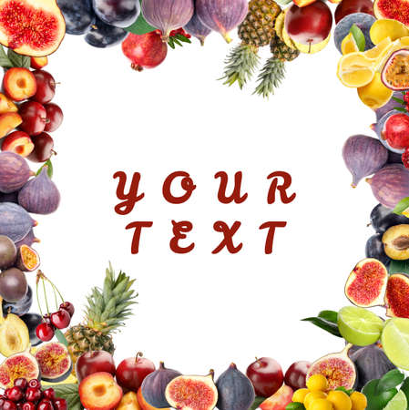 Different ripe fruits on white background with space for textの写真素材
