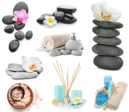 Set of spa supplies isolated on whiteの写真素材
