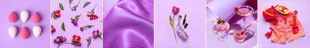 Beautiful summer composition on lilac backgroundの写真素材