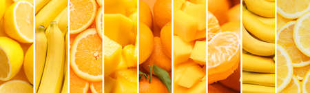 collage with many ripe yellow fruits